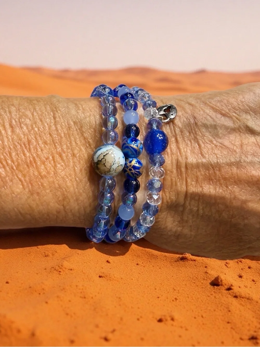 Hand Crafted Blue Multi-Beaded Bracelet Set of 3